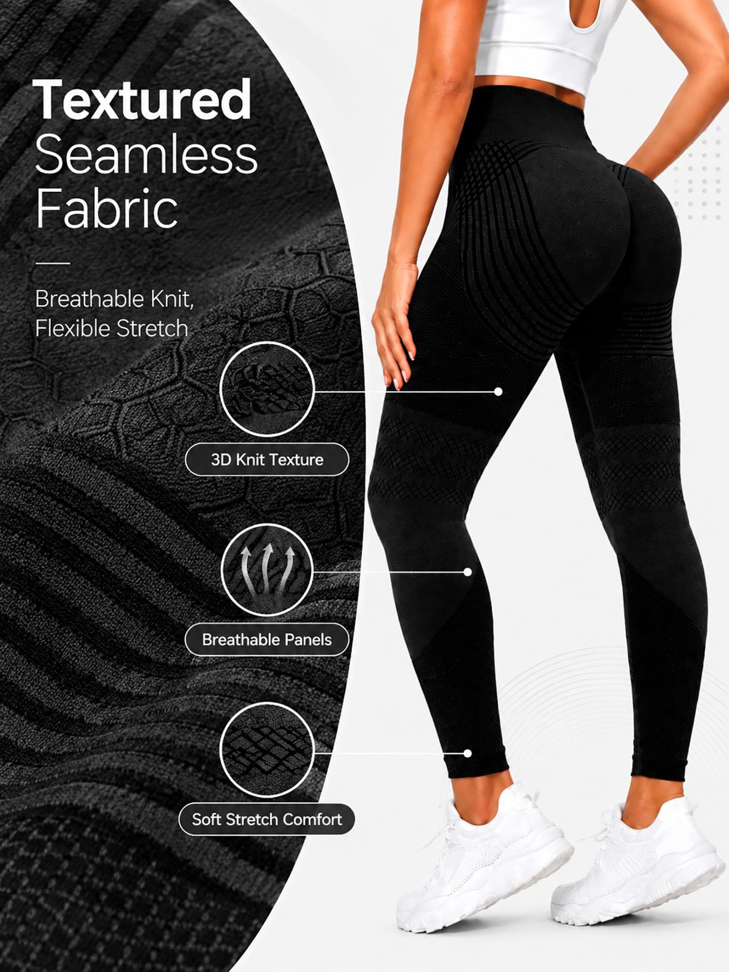 2 Pack Compression Leggings for Women, High Waisted Anti Cellulite Tummy Control Seamless Workout Yoga Pants