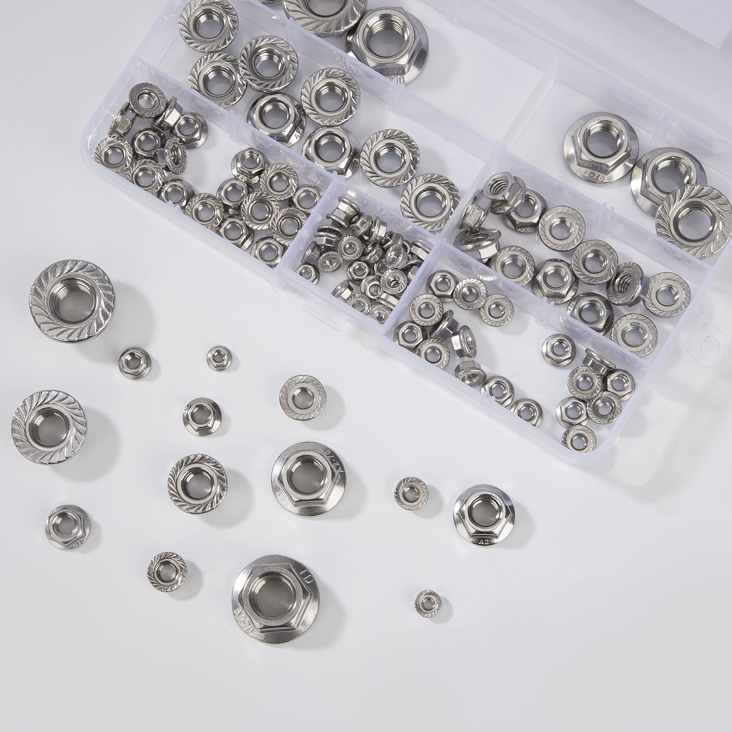 70 Dadi Autobloccanti Con Flangia In Acciaio Inox | Set M3 M4 M5 M6 M8 | Per Mobili, Meccanica, Bici - Foto 6