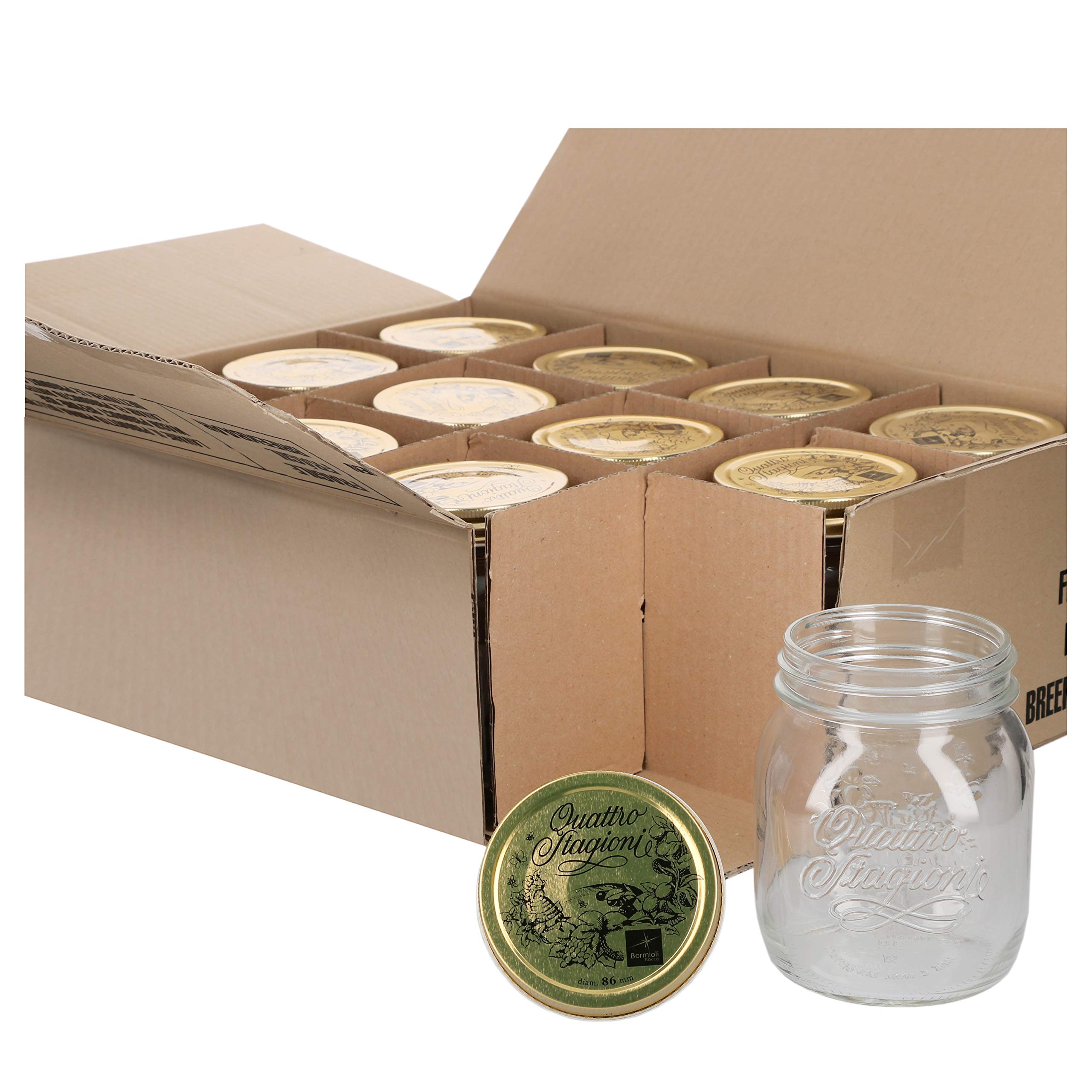 Bormioli Einmachgläser Quattro Stagioni 12er Set Rocco mit 700ml, Glas, Weiß