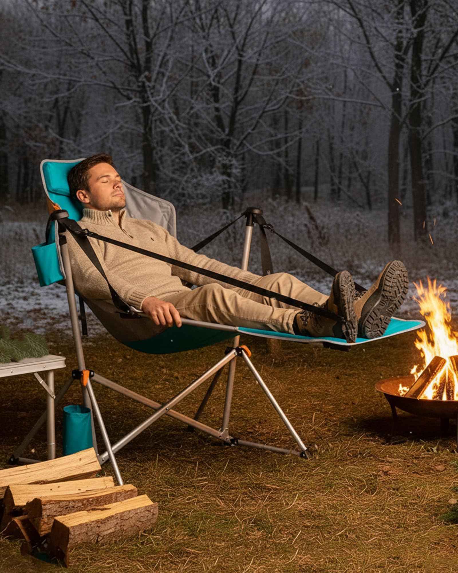 kingcamp hammock chair with footrest - heavy duty swinging rocking camping chairs for adults up to 400lbs, folding portable oversized rocker with cup holder & pillow for outdoor beach lawn rv sports
