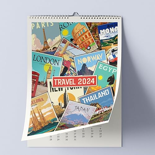 Miniatura 2 de Calendario de pared de viaje 2024  Diseño de póster de destinos de viaje  Calendario de pared grande  Pósteres de viaje vintage calendario de pared