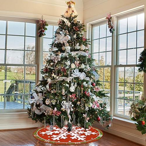 Miniatura 5 de Falda de árbol de Navidad de 36 pulgadas, copos de nieve grandes, decoración de árbol de Navidad para decoración de fiestas navideñas