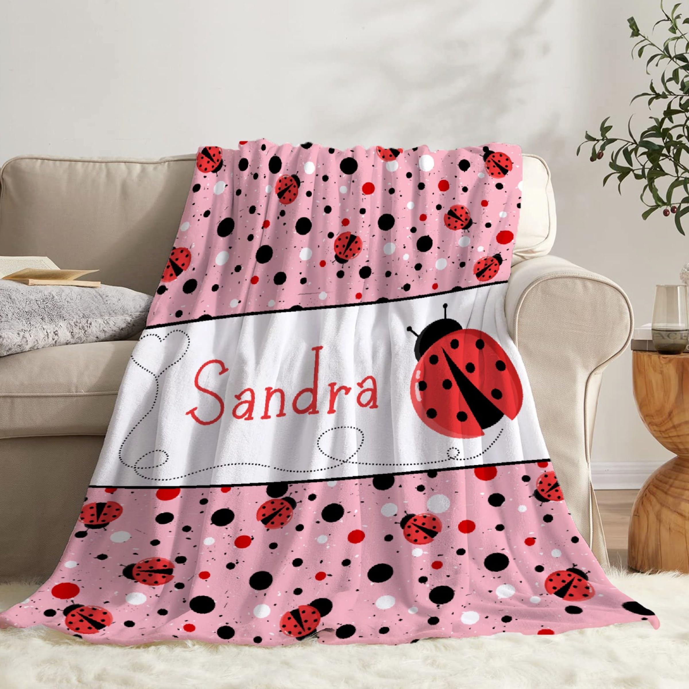 Custom Lady-Bug Blanket Gifts for Girls Boys, Super Soft Personalized Lady-Bug Blanket Decor Stuff, Lightweight Microfiber Cozy Plush Throw for Couch BedM 60"x50" for Teens
