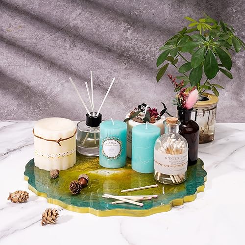 Miniatura 5 de NiArt Bandeja redonda grande con bordes irregulares de 13.4 pulgadas, molde de silicona de fundición de resina epoxi, bandeja rodante para