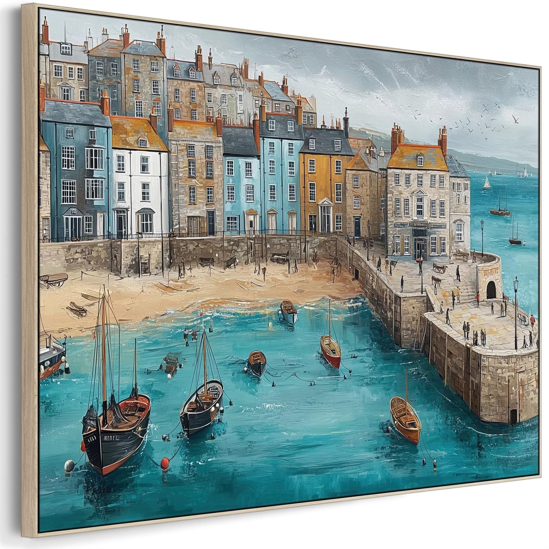 Wallfillers Coastal Cornish Seaside Framed Wall Art on Canvas Blue (153cm x 97cm)