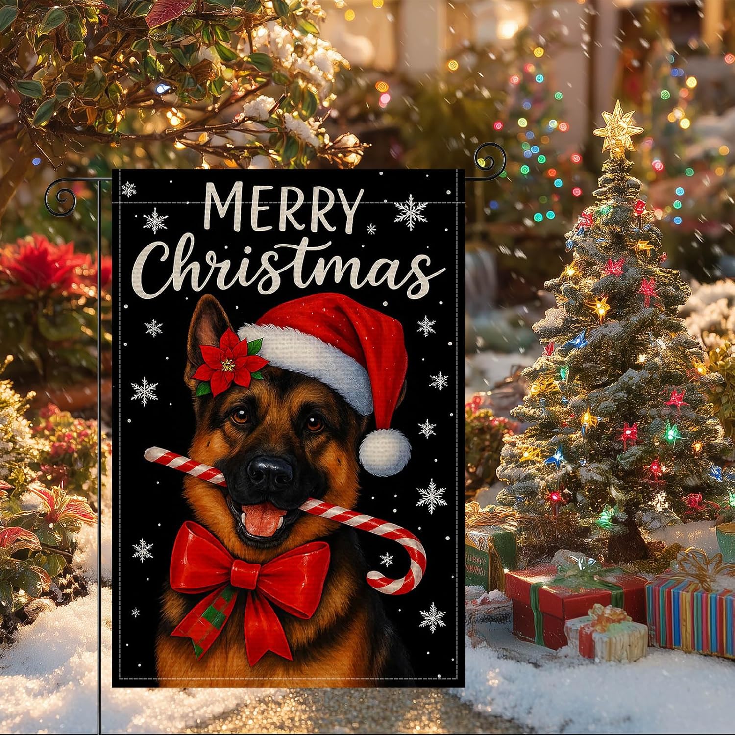 Merry Christmas Dog Garden Flag Double Sided 12x18 Inch Burlap Winter Garden Flag German Shepherd Seasonal Banner for Indoor and Outdoor Decoration Yard Lawn Decor - Image 9