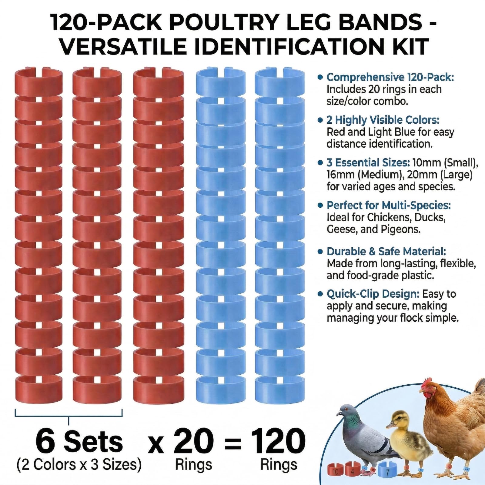 Anillas para Patas de Pollos y Palomas 10 16 20 mm Plástico para Marcar Aves