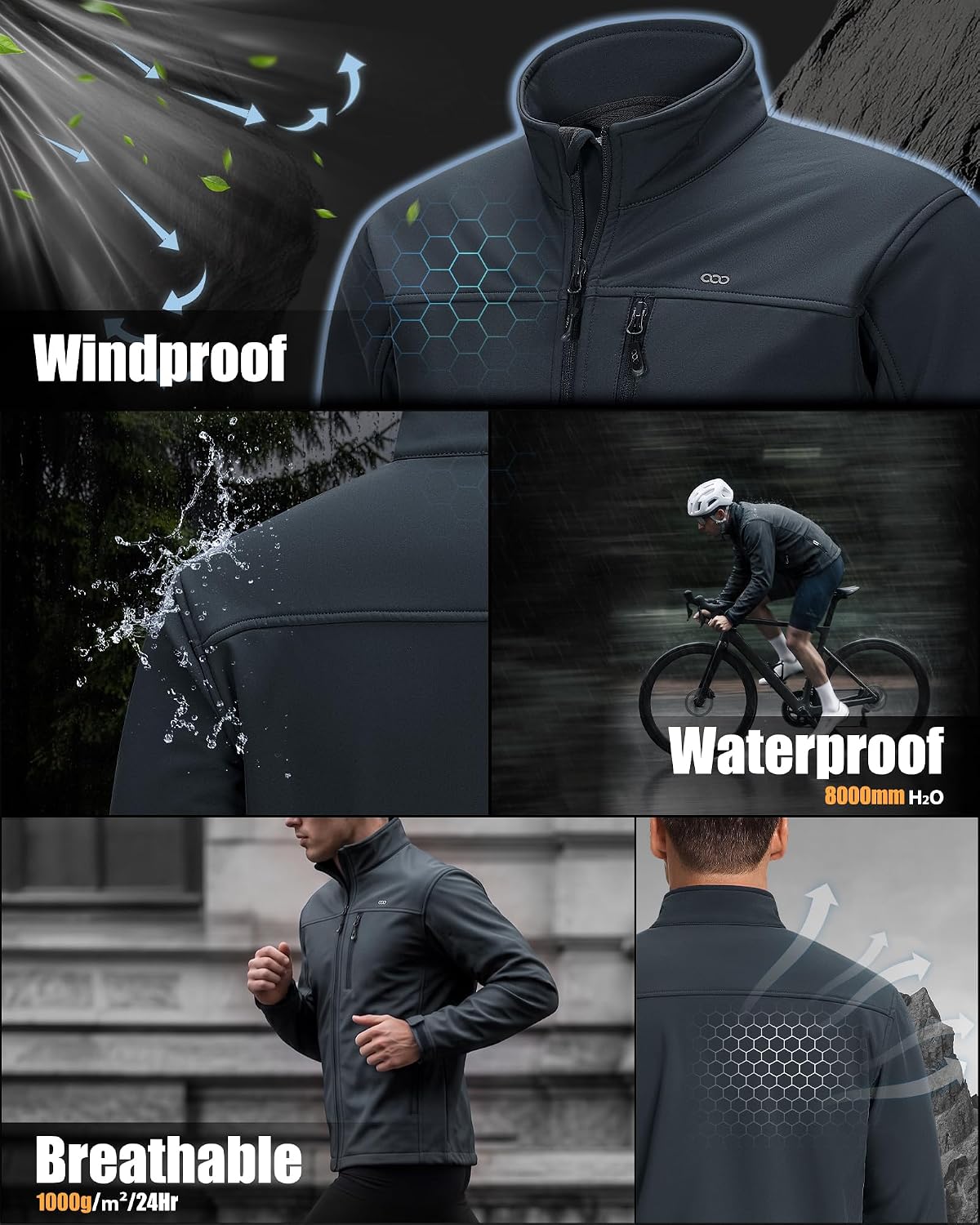 33,000ft Men's Waterproof Softshell Jacket Fleece Lightweight Windbreaker image 4