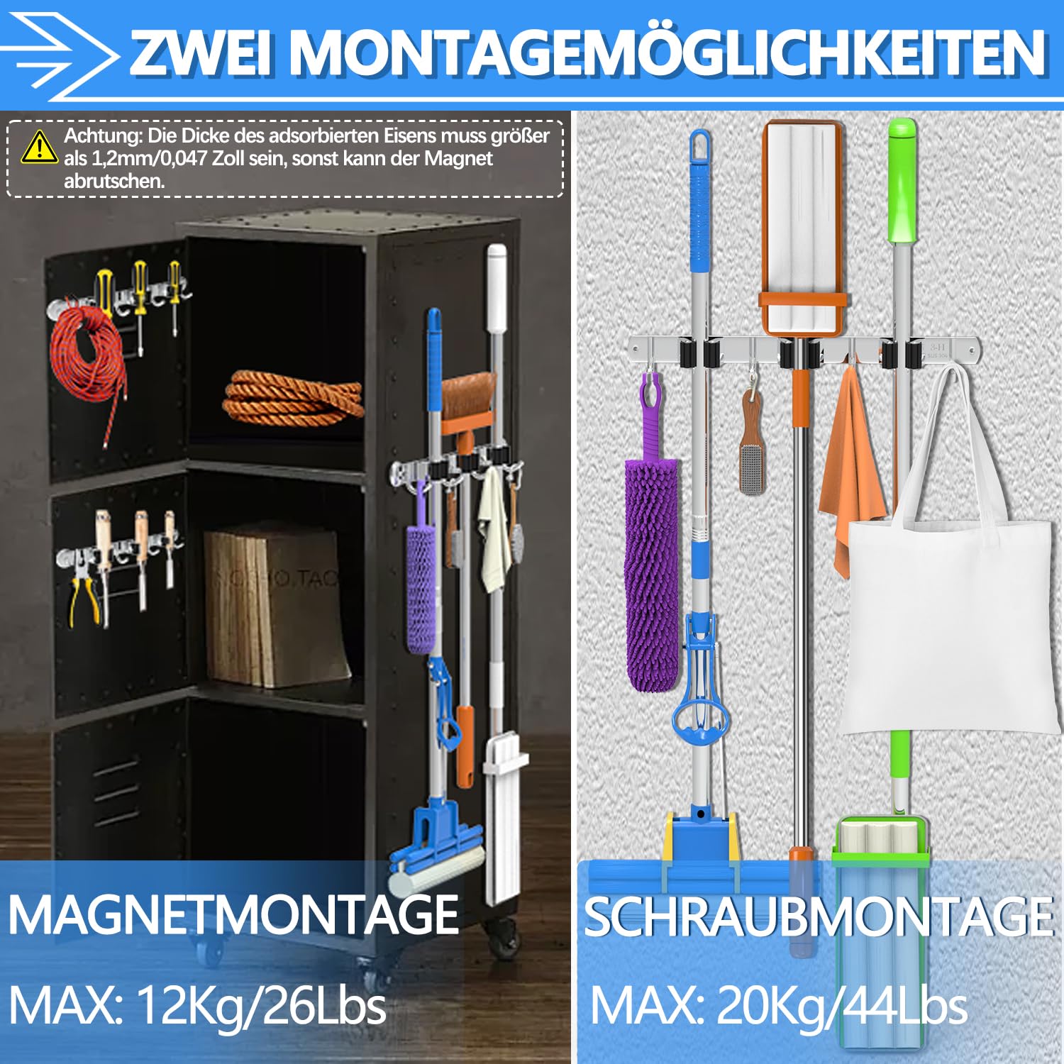 SHENGYIG Besen Halterung Wand - Edelstahl Mit 2 Halterungen & 3 Haken