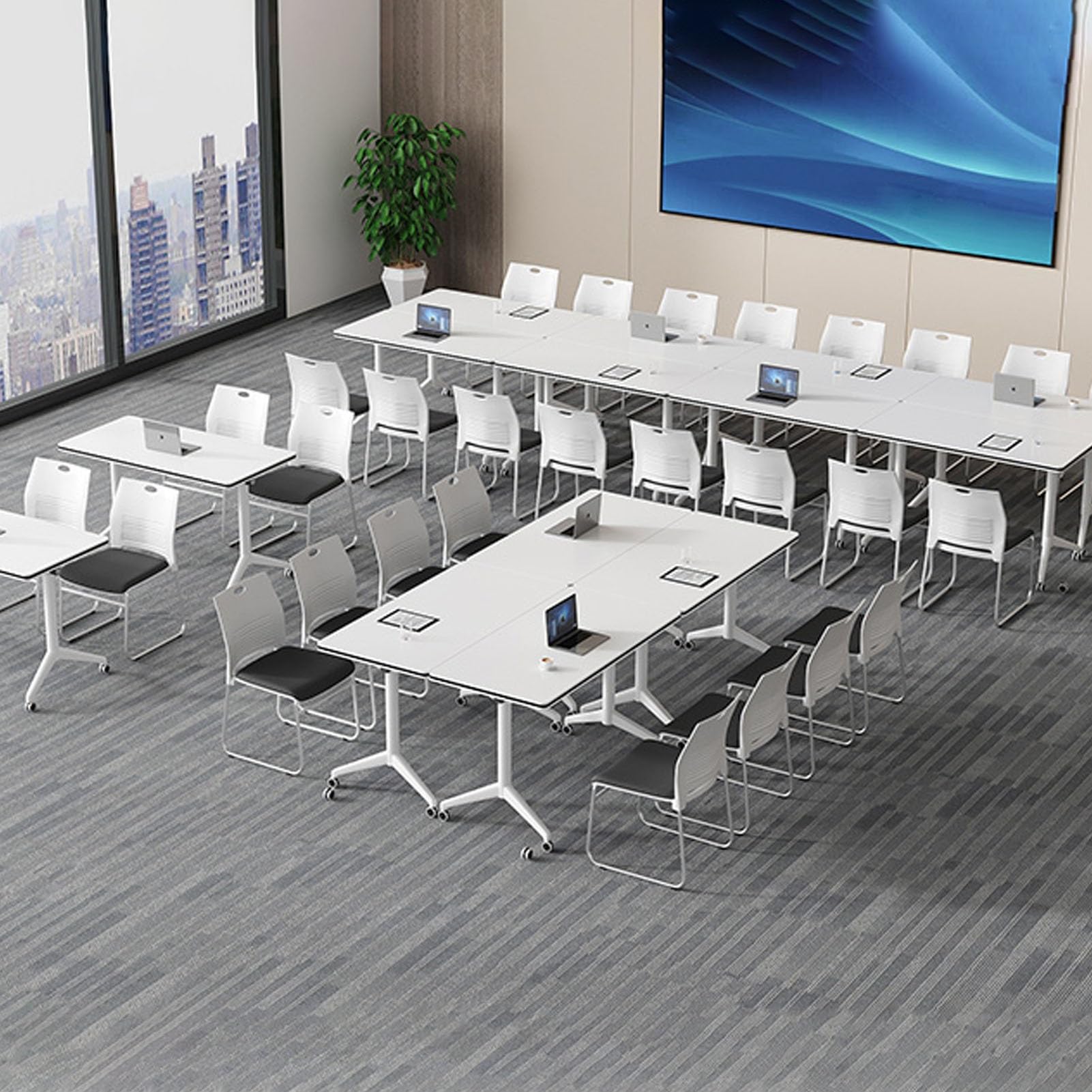 Moderner, Klappbarer Konferenztisch mit Geräuschlosen Rollen und Wasserfester Oberfläche für Büro, Besprechungsraum und Klassenzimmer. Zusammenklappbar, Tragbar, 63 X 23,6 X 29,1/16 Zoll.