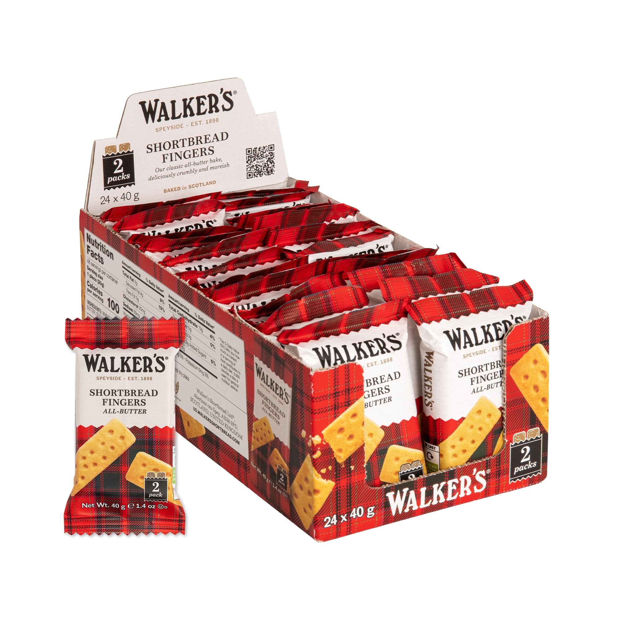 Walker’s All-Butter Shortbread Fingers - 2-Count Snack Packs (Pack of 24) - Authentic Shortbread Cookies from Scotland