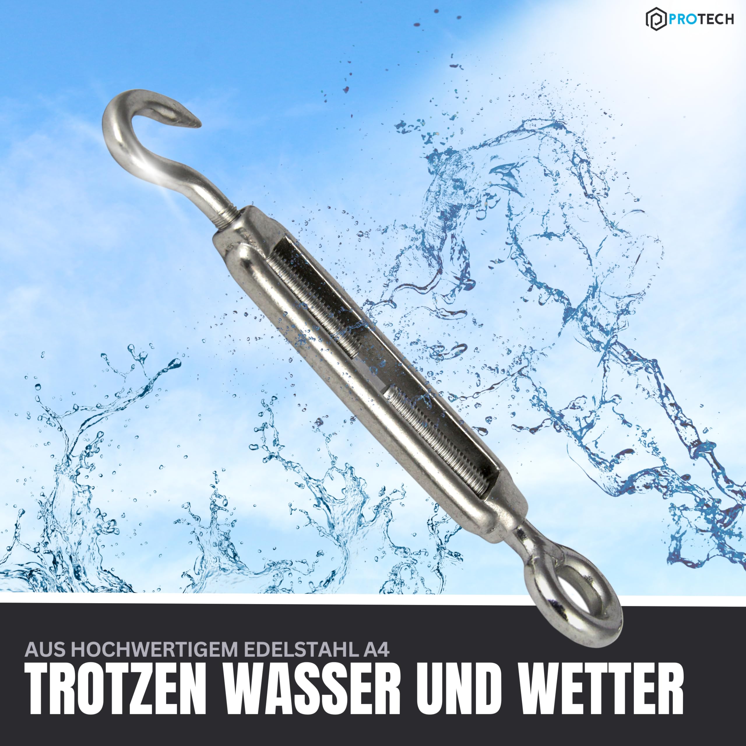 PROTECH 10 Stück Drahtspanner M12 Edelstahl A4 rostfreier V4A Drahtseil Spanner Spannschlösser Seilspanner Spannhaken Spanner für Seil