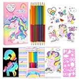 YOYTOO Unicorn Coloring Book Set with Coloring Pages & Colored Pencils, Art Supplies for Kids Ages 4-6-8, Arts Crafts Travel Coloring Kit for Girls 4 5 6 7 8 Year Old Birthday Christmas Gifts