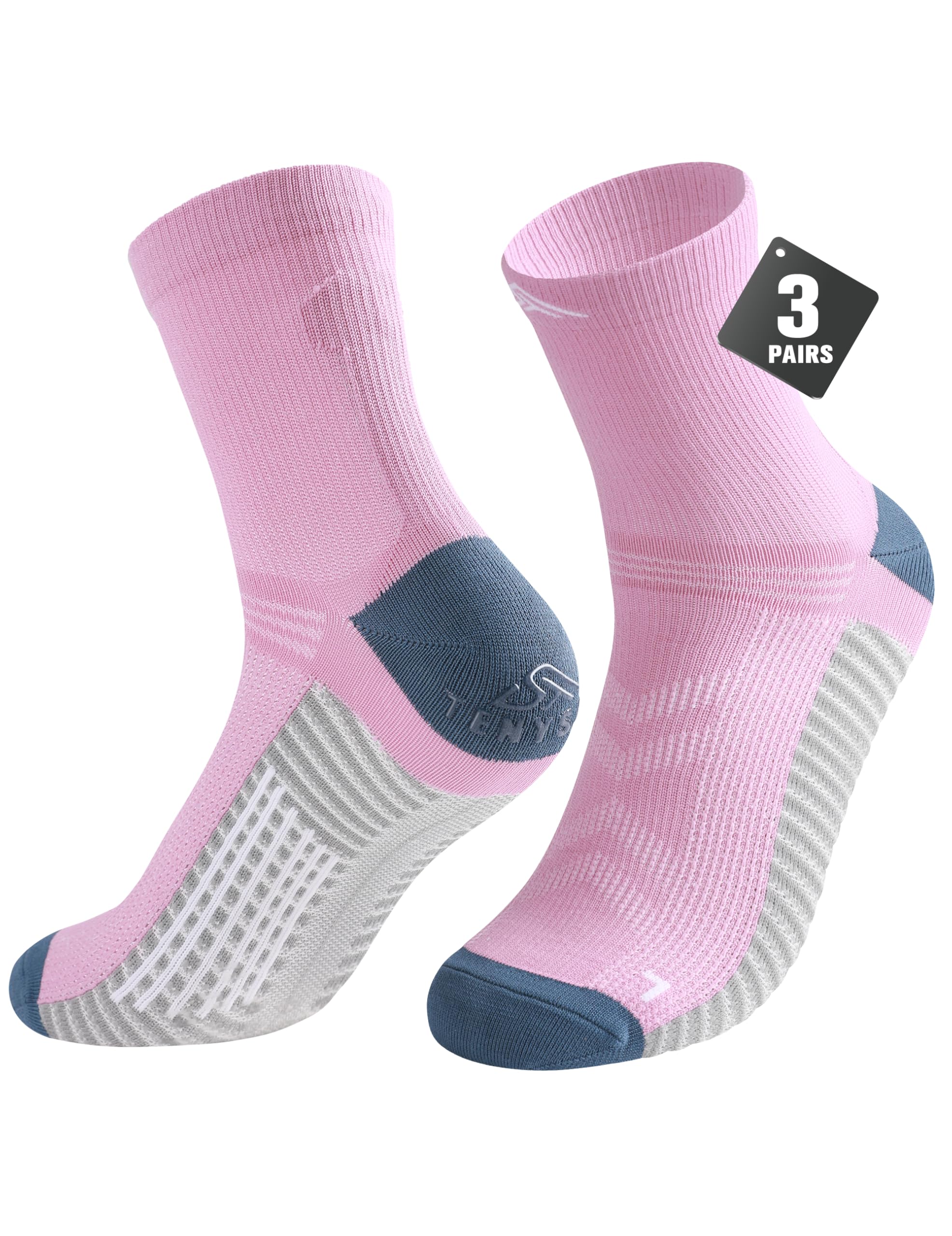 Mens Compression Socks for Running 3 Pairs Grip Athletic Socks - Breathable Non-Slip for Runner Gym Tennis Sports