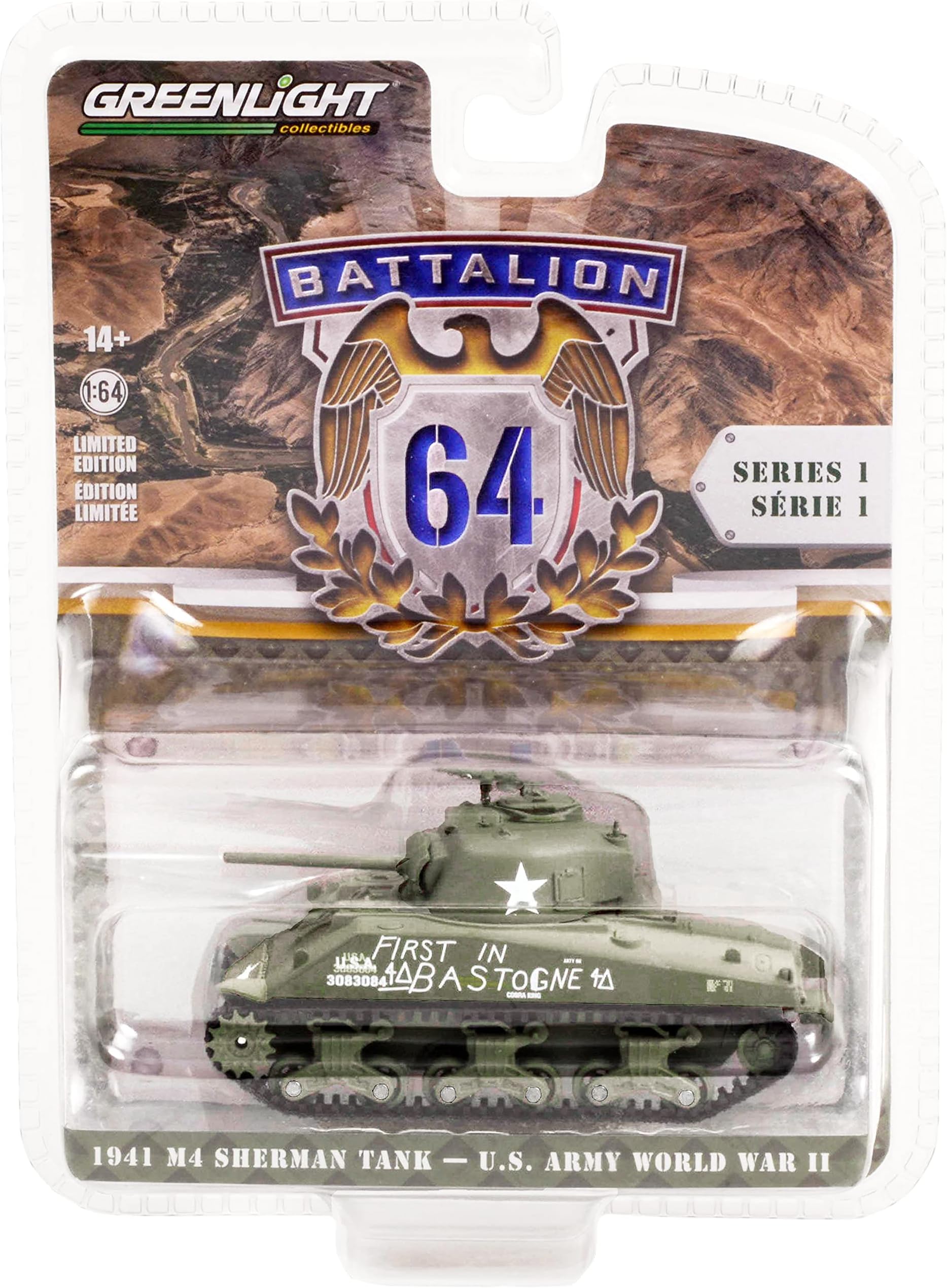 1941 M4 Sherman Tank Green First in Bastogne U.S. Army (World War II) Battalion 64" Release 1 1/64 Diecast Model by Greenlight 61010 A