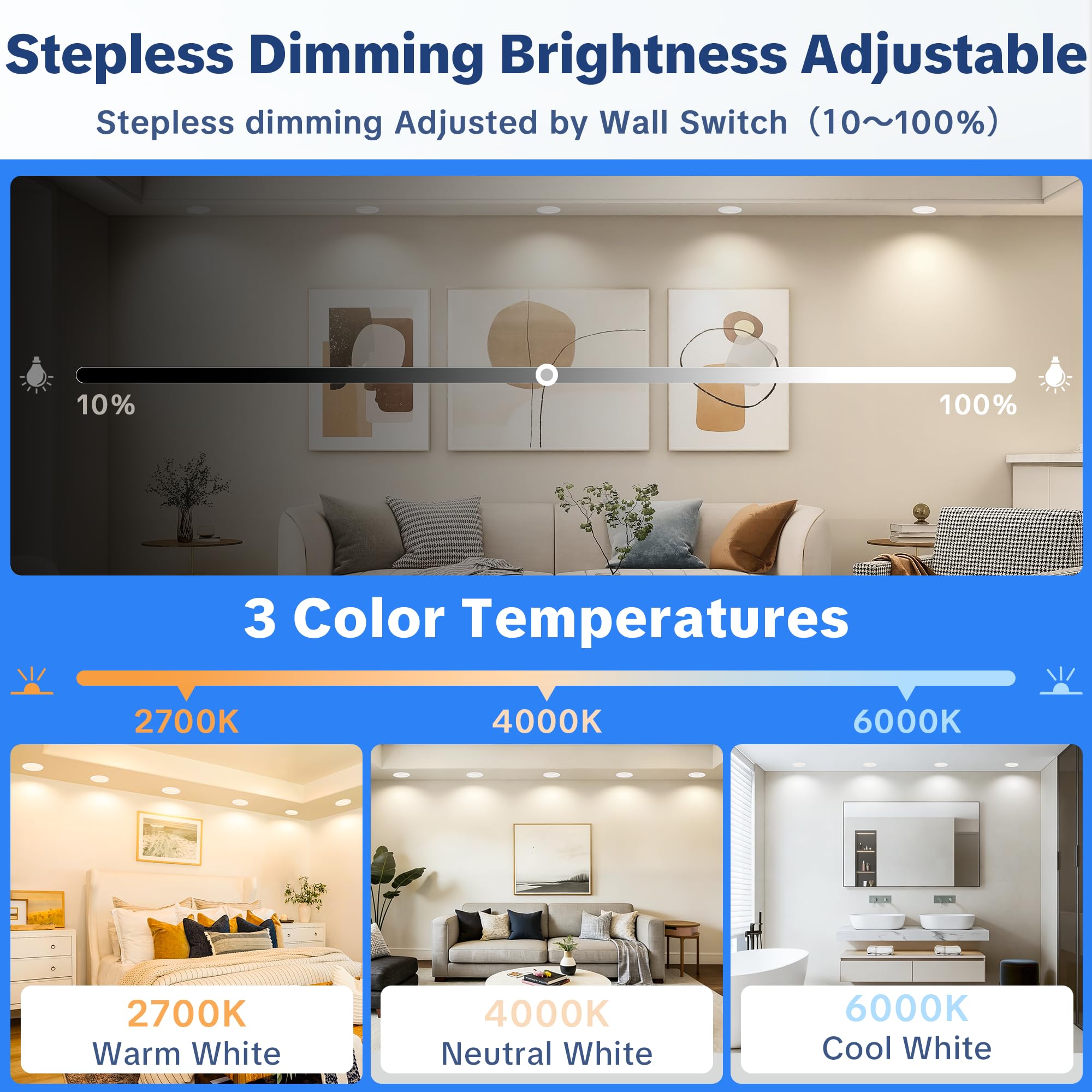 LED Einbaustrahler 230V Dimmbar 6er Set, 5W Ultra Flach Spots Deckenleuchte, LED Spot 230V 3CCT mit IP44 Wasserdicht für Badezimmer Küche Wohnzimmer, Ø68-75mm Lochmaß, Weiß