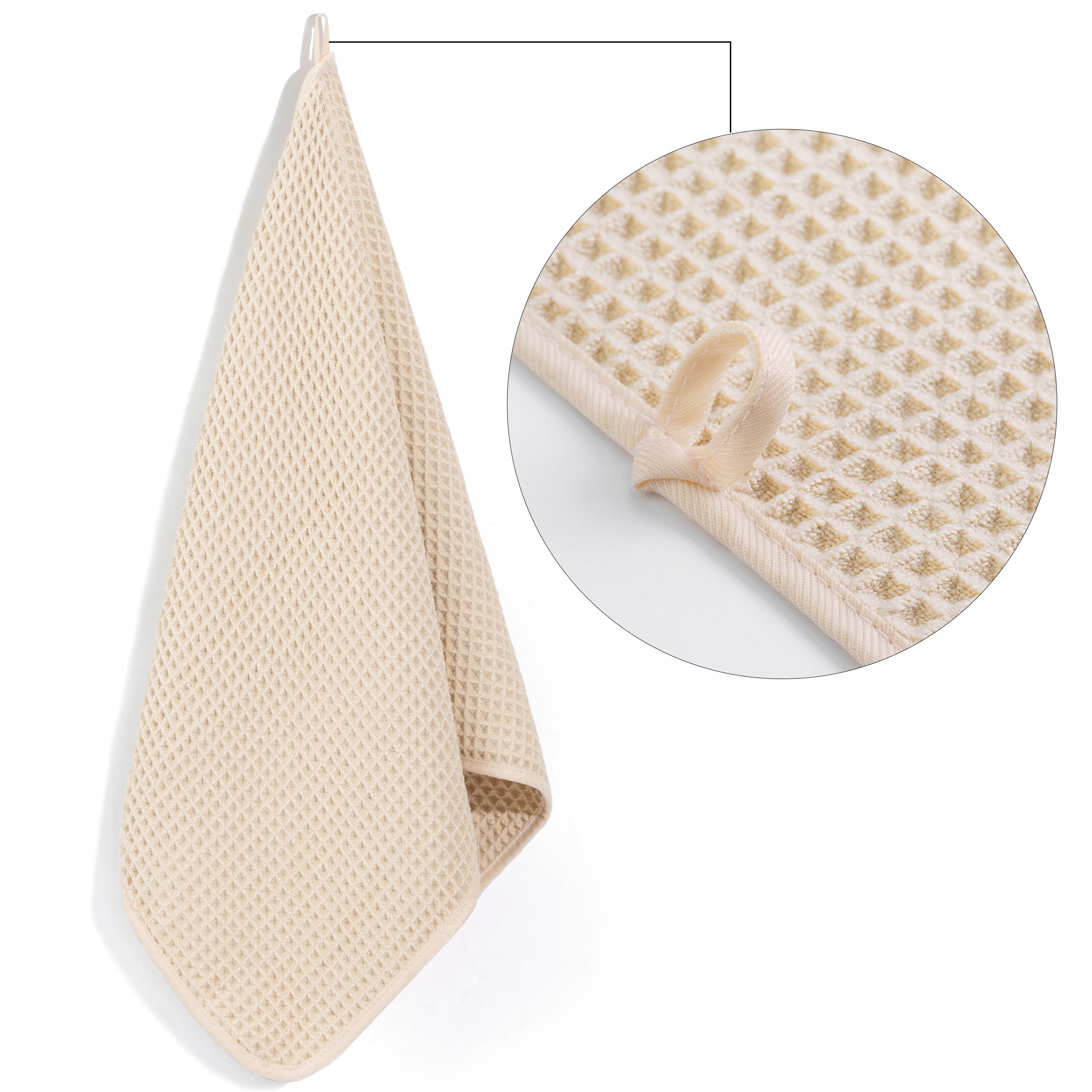 POLYTE Microfibre Lint Free Hand Towel, 40 x 76 cm, 4 Pack (Light Beige, Waffle Weave) - Image 3