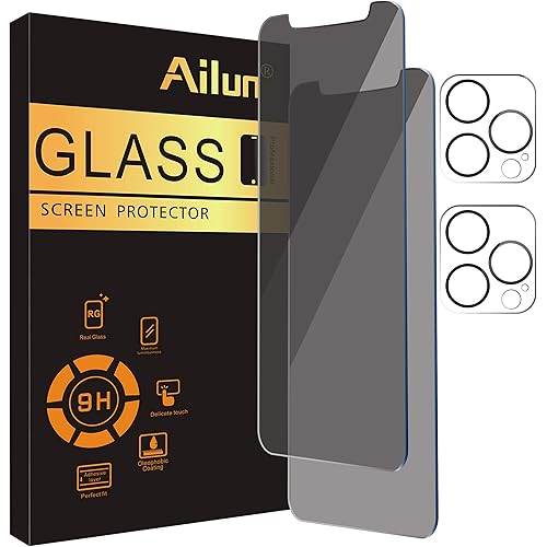 Ailun 2Pack Privacy Screen Protector for iPhone 12 Pro [6.1 inch] + 2 Pack Camera Lens Protector, Anti Spy Private Tempered Glass Film,[9H Hardness] - HD