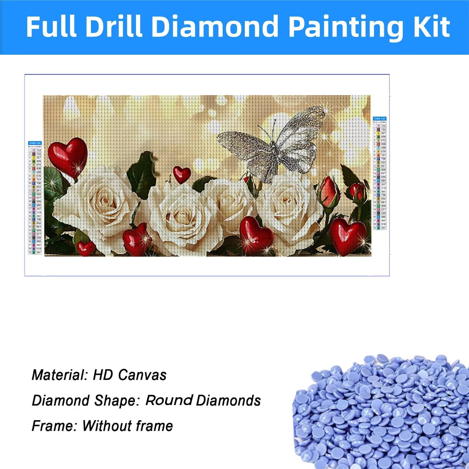 5D DIY Diament Malarstwo Pełny zestaw, Biały Różowy Motyl Diamentowe Malowanie DIY Kryształ Diamentowy Malowanie Dla Dorosłych, Diamentowe Malowanie Dorosłych, Dekoracje Ścienne Domu 50x100cm h-32