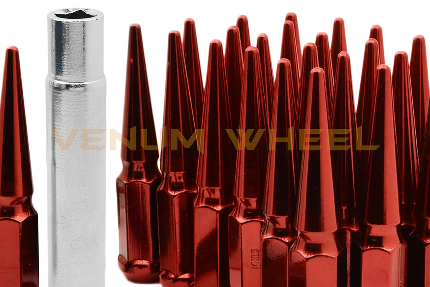 20 Pc Candy Red 1/2-20" Spike Tall 4.5" Acorn Lug Nuts | 1994-2001 Ram 1500