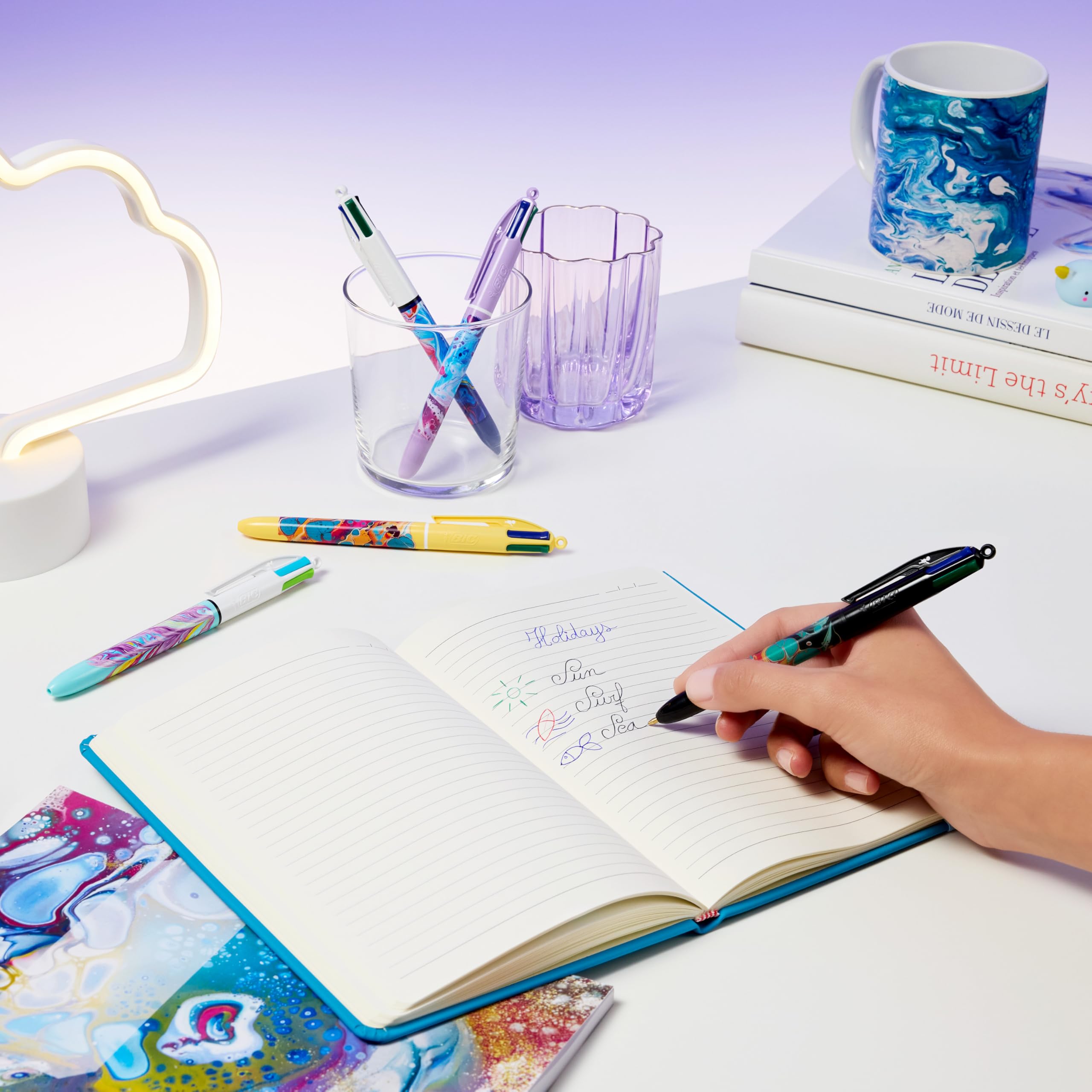 BIC 4 Colori Hydro Dipping Penne Multicolore Set di 5 Penne a Sfera A Scatto Cancelleria