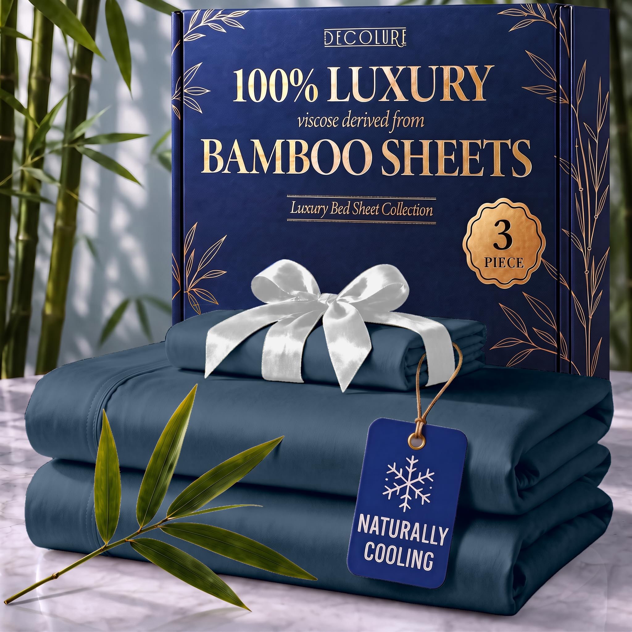 DECOLURE 100% Viscose Derived from Bamboo Sheets Twin Size | 3 Pc Bed Set