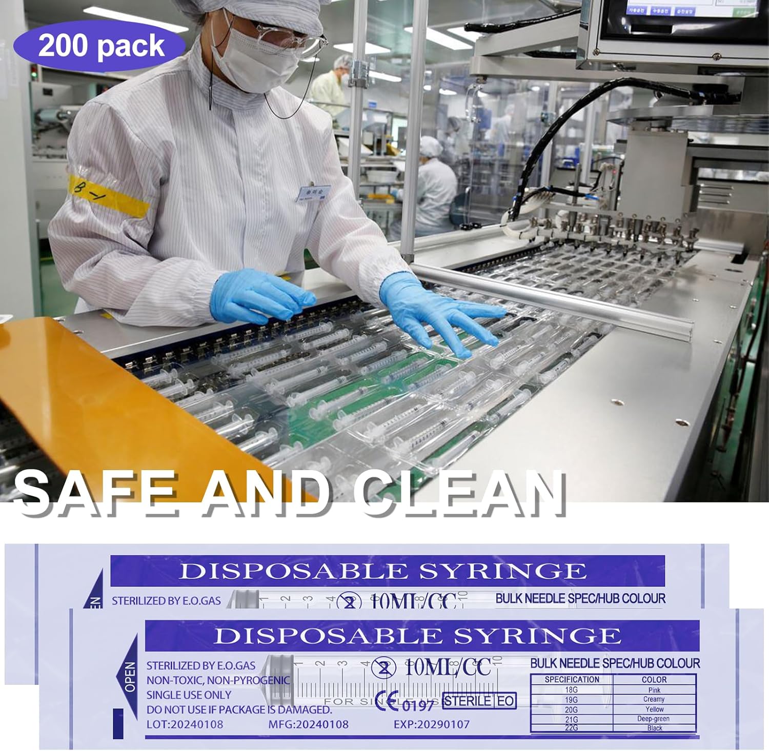 10ml Syringes Bulk 200 Pack Plastic Large Syringe with Tip Cap, Measuring Oral Syringe for Scientific Labs, Feeding Pets, Measurement,Refilling, No Needle, Individually Sterilized Sealed