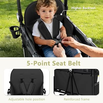 Kinder King Wagon Stroller for 2 Kids, Shock-Absorbing Wheel, Black | All-Terrain 2 Seater Foldable Outdoor Stroller Wagon, Adjustable Handle, Removable Canopy, Detachable Tray, Large Storage