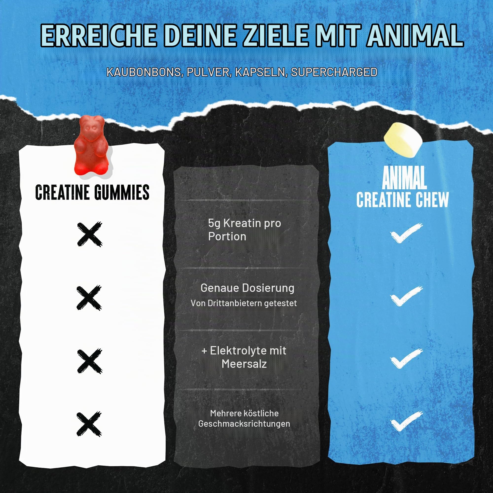 ANIMAL Creatine Performance Chew Tabs Lemon Ice - Kautabletten mit 5 g Kreatin Monohydrat pro Portion & Meersalz für verbesserte Wirkung - 120 Tabletten