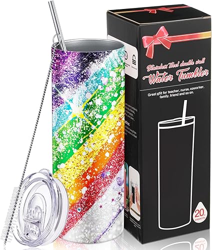 Geiserailie Vaso de bandera del orgullo arcoíris, regalo pansexual Lesbiana LGBT de Orgullo Gay, taza de agua a rayas de arco iris, regalos del mes