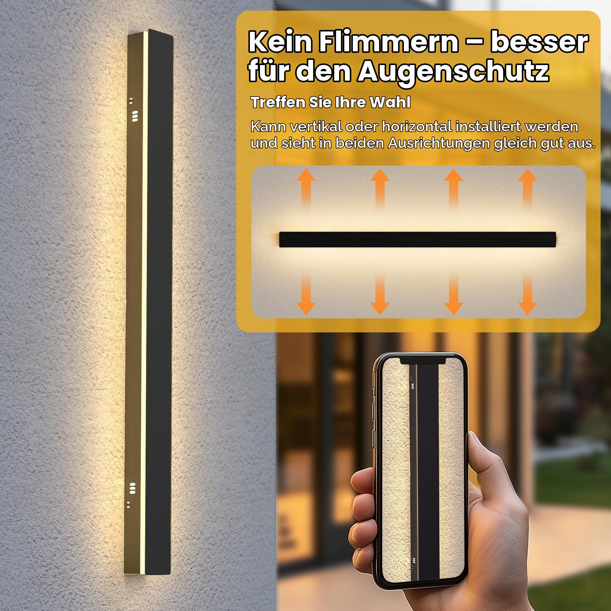 LOHAS-LED 2er-Pack lange Außenwandleuchte, wasserdicht IP65, 3 Farbtemperaturen Wandleuchte Villa schwarz Aluminium Acryl wasserdicht IP65 für Gärten, Terrassen, Schlafzimmer, Wandleuchte, 100 cm