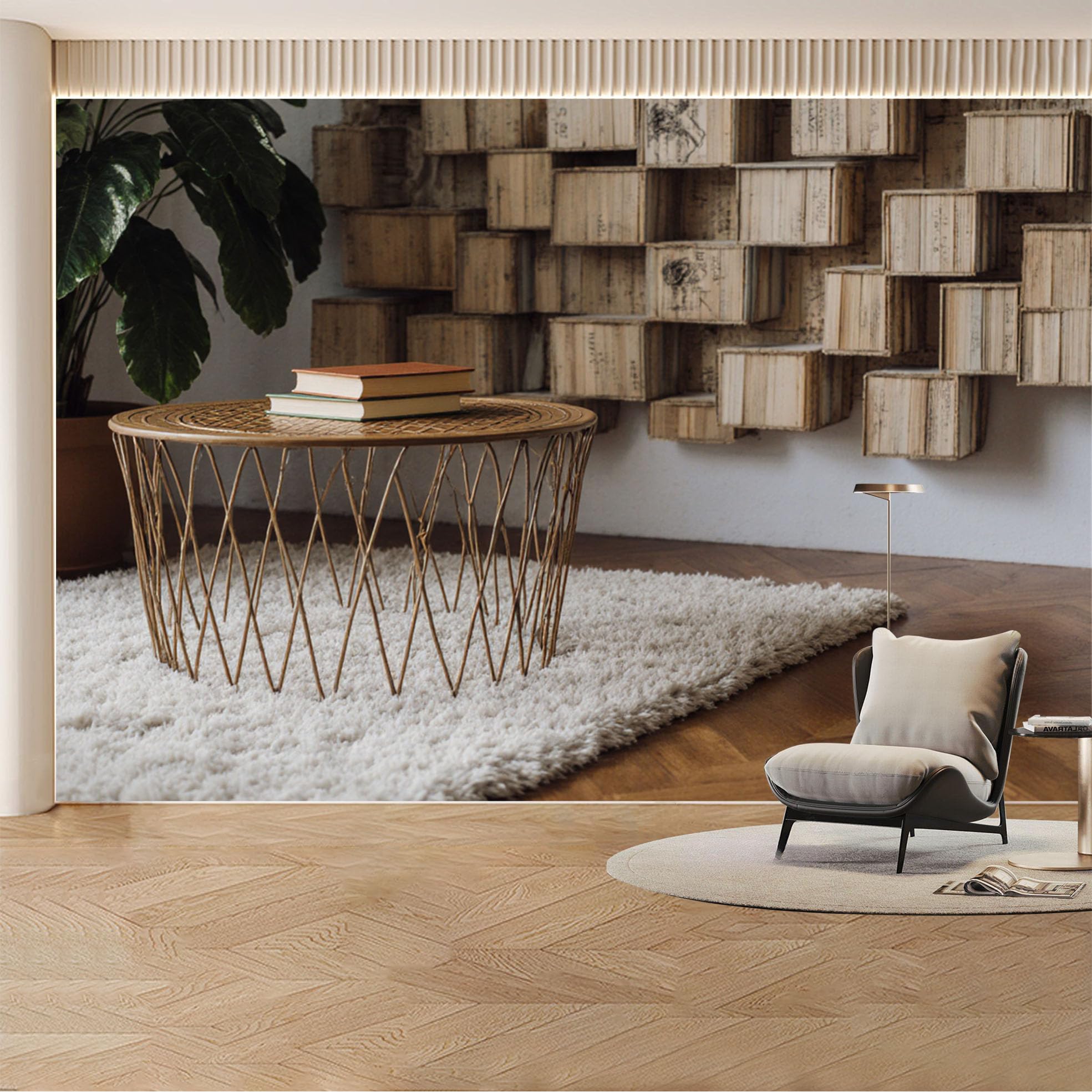 Custom Wall Mural Wallpaper Abstract Library Bookshelf 3D Effect Wall Decor Large Wall Art Vintage Minimalist Removable SelfAdhesive Large Photo for Living Room， Bedroom， Office