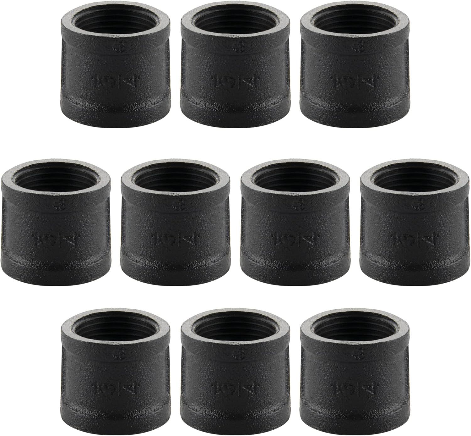 3/4" Black Painted Pipe Fitting Coupling - Home Expert 10 Pack Black Malleable Iron Cast Pipe Fittings Coupling for Steampunk Vintage Shelf Bracket Shoe Racks DIY Plumbing