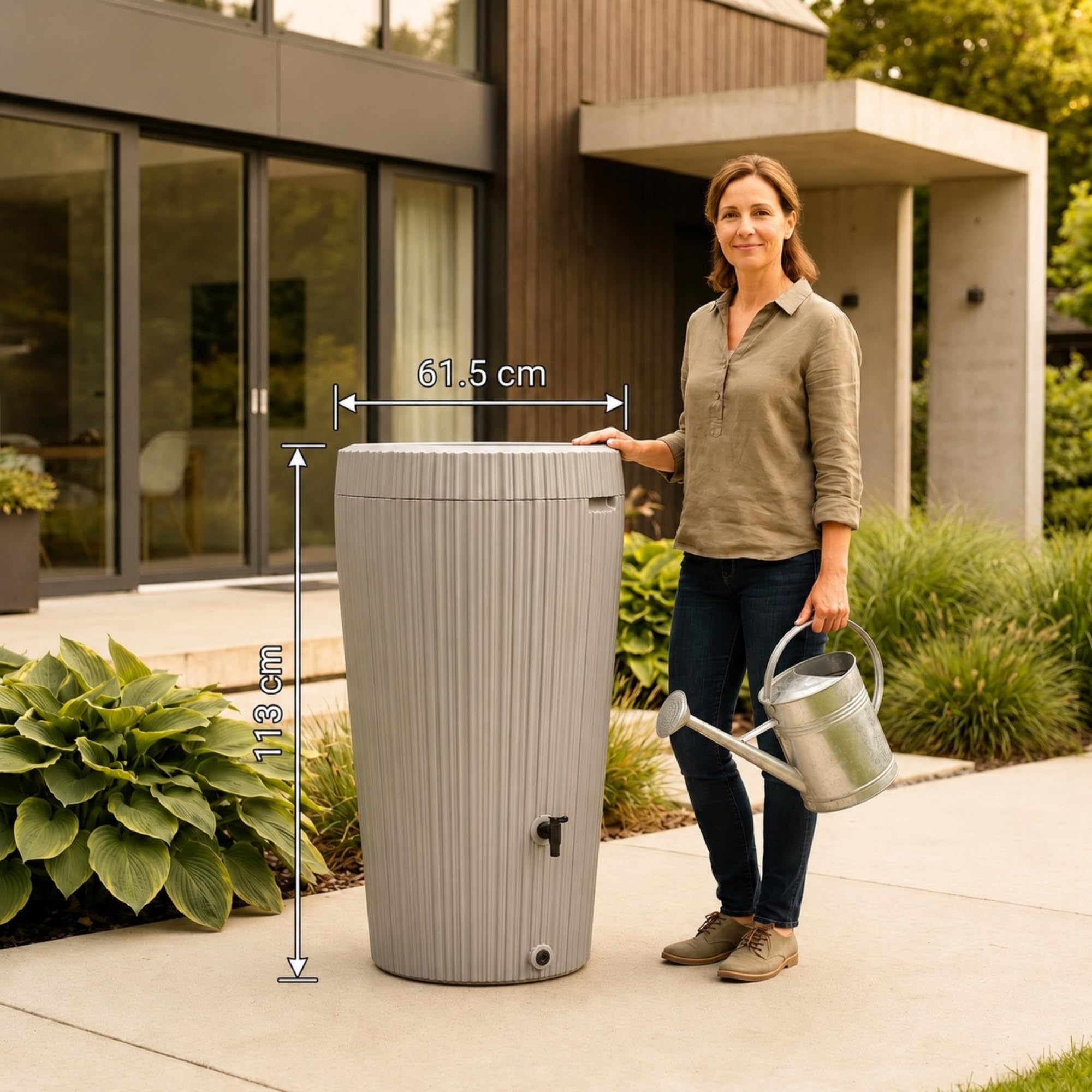 YourCasa EcoVase - Barril de lluvia (210 L, con grifo, para plantas, plástico, resistente a las heladas, depósito de agua de lluvia, para jardín, colector de lluvia, color gris)