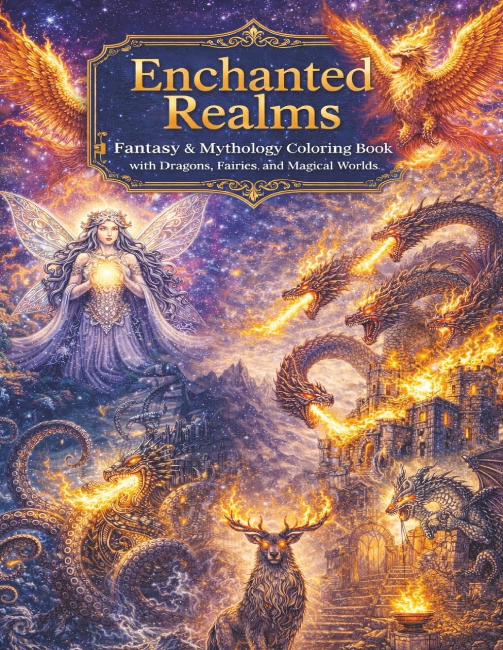 Enchanted Realms: Fantasy & Mythology Coloring Book with Dragons, Fairies, and Magical Worlds (The Enchanted Coloring Collection)