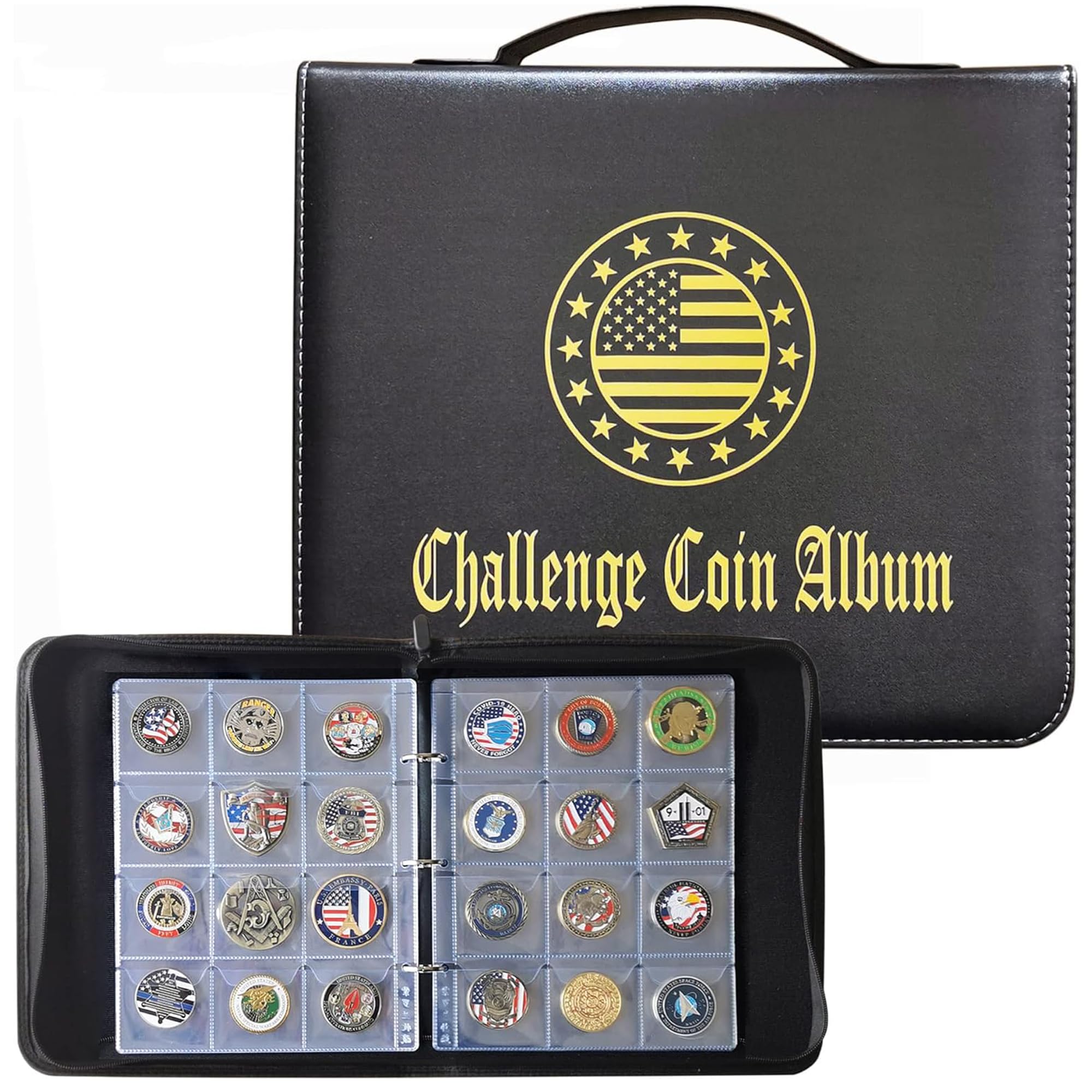 Elegant Black Leather Challenge Coin Display Book: A 120-Pocket Military Coin Collecting Album for Discerning Collectors