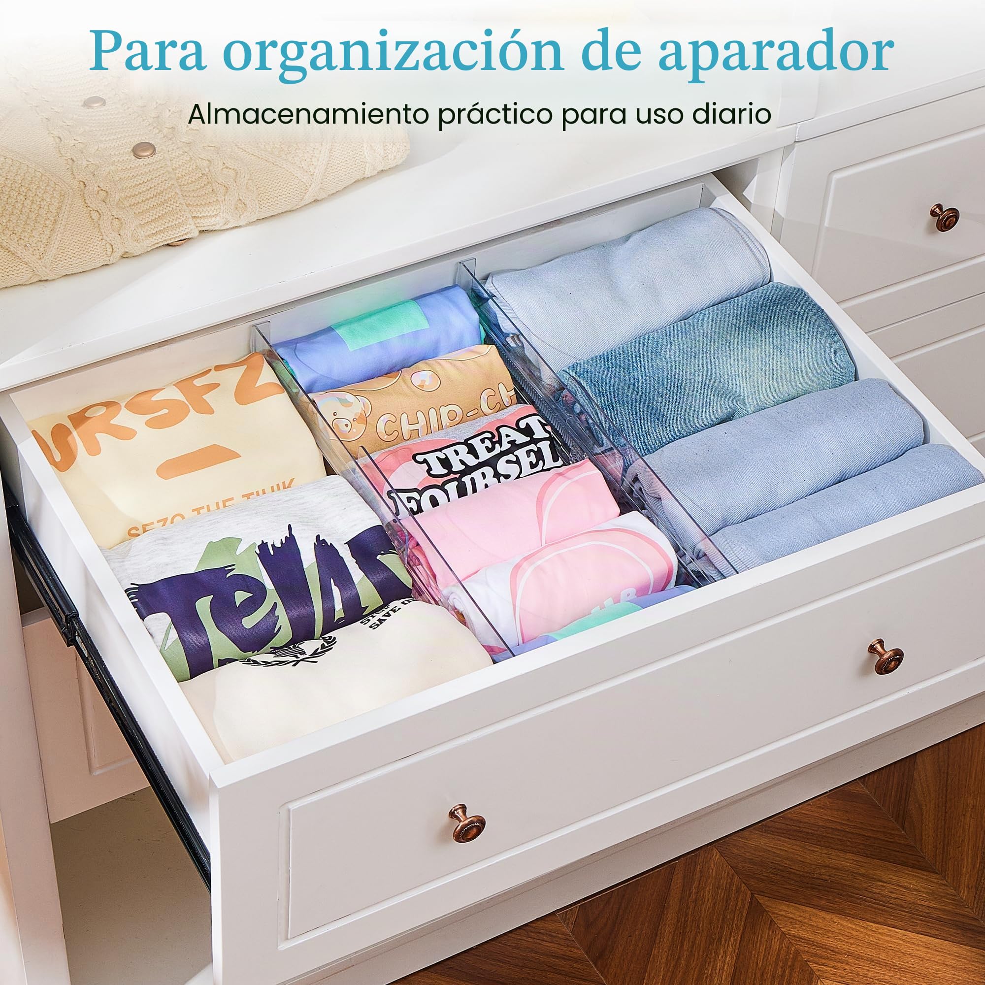 Vtopmart 8 separadores de cajones, separadores de cajones ajustables (26,8 – 43,1 cm), divisores transparentes para cajones, organizador, tocador, cuarto de baño