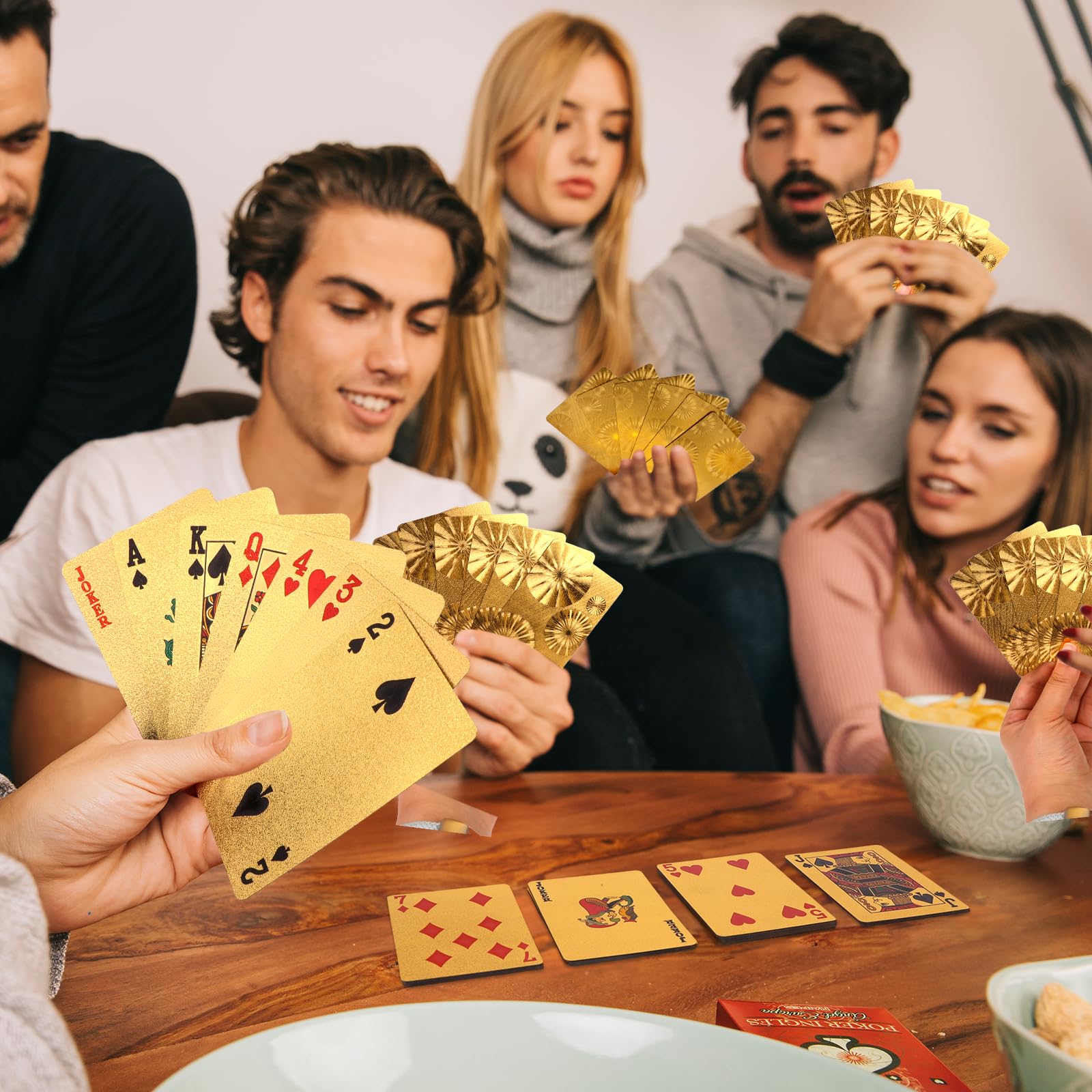 YXSJAS 4 Decks Waterproof Playing Cards Plastic Gold Foil Playing Card Plastic Playing Ca-rds 4 Colors Waterproof PET Foil Poker Ca-rds Bulk for Party and Game - Image 4