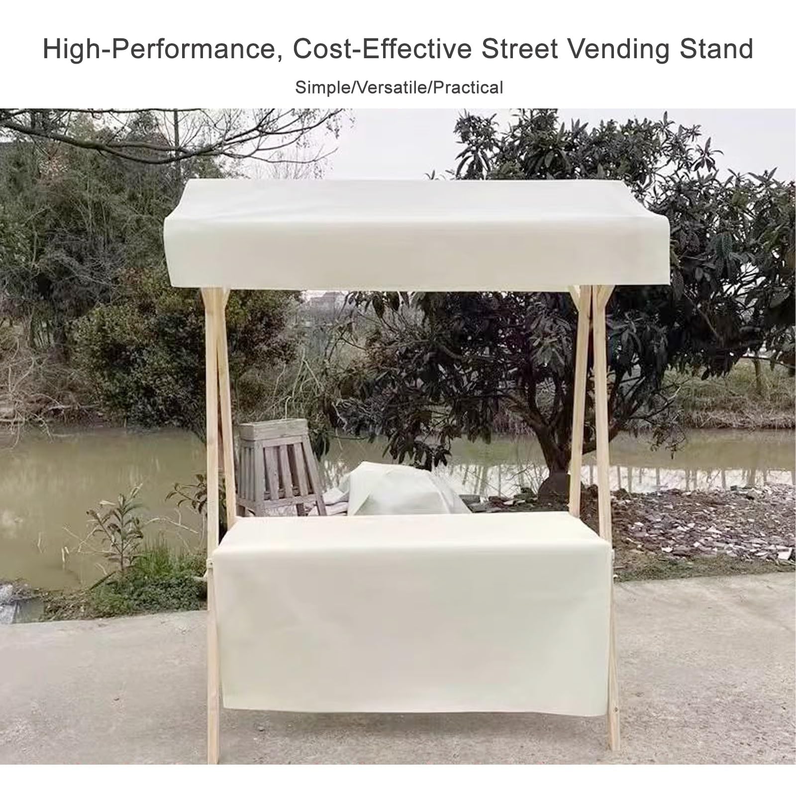 Marktstand Verkaufsstand Mit Sonnendach, Imbisswagen Aus Holz Den Gewerblichen Einsatz, Süßigkeitenstand Für Partys, Im Freien Und Streetfood(White,150cm/59in)