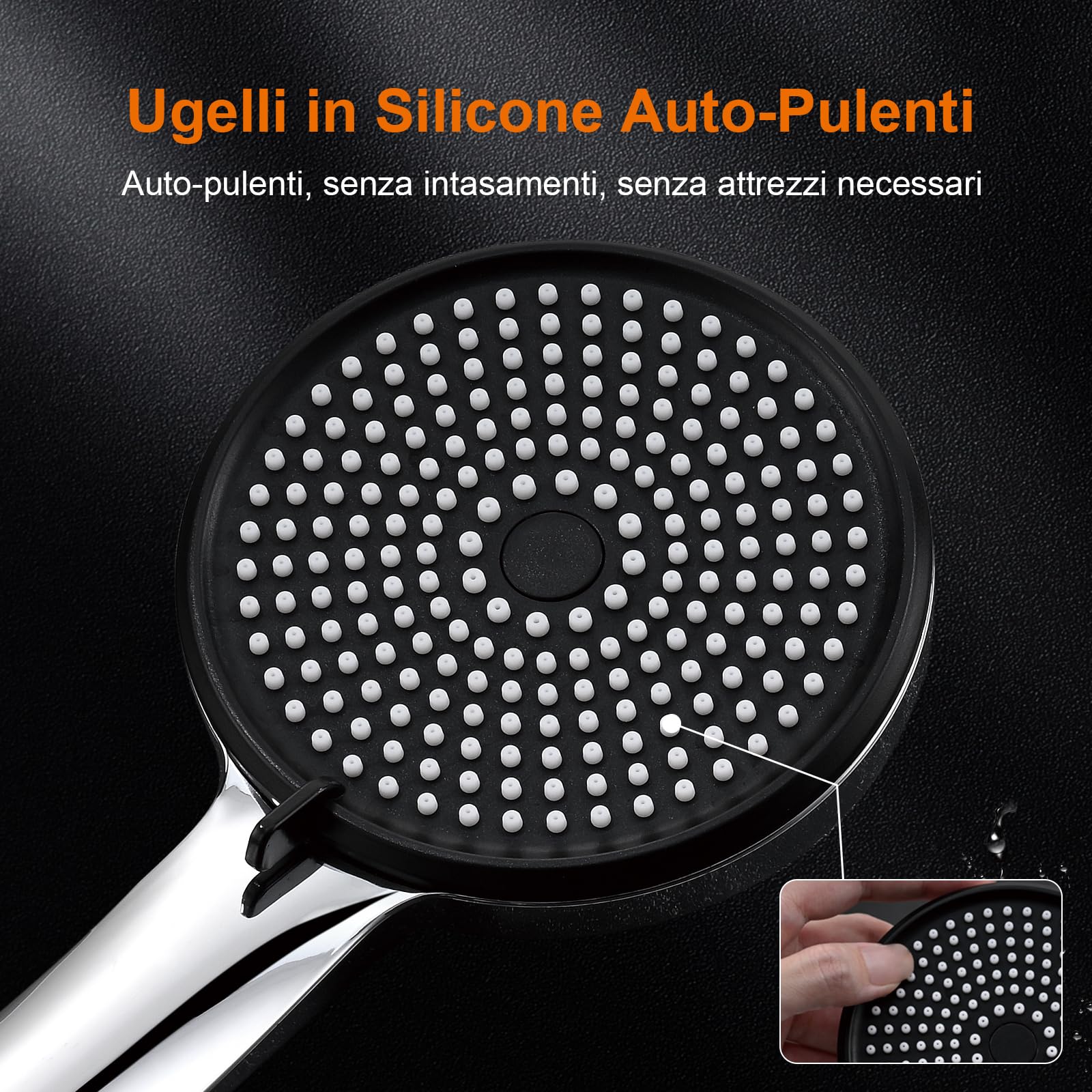 GRIFEMA Soffione Doccia Alta Pressione – 3 Modalità di Spruzzo, 216 Ugelli in Silicone Anticalcare, Design Leggero, Finitura Cromata, Universale e Facile da Installare, G807