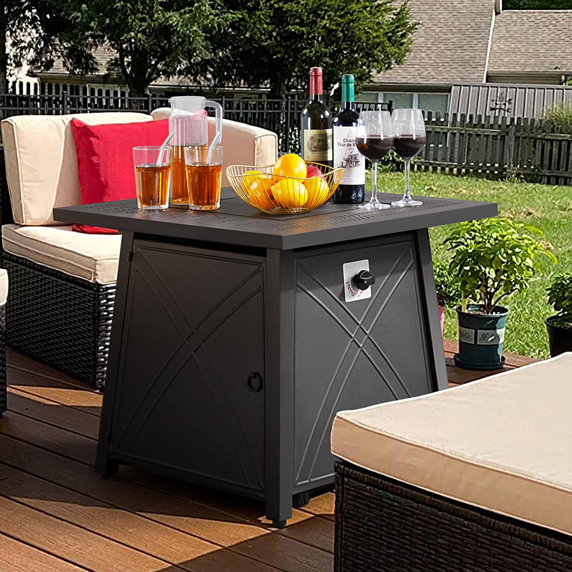 Yaheetech 28 Inch Gas Fire Pit Table with Lid and Iron Tabletop for