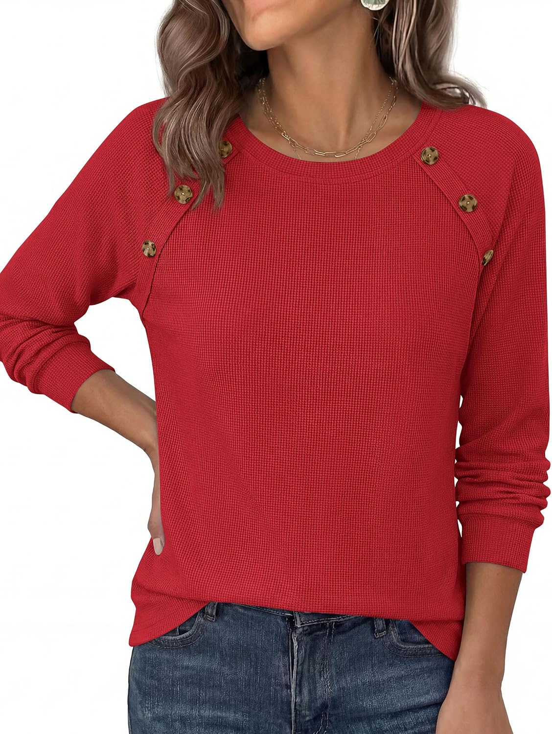 PRETTYGARDEN Fall Long Sleeve Waffle Knit Shirts for Women image 3