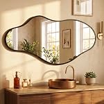 Dorlicecass Irregular Miroir mural - Miroirs muraux décoratifs 20"x 36" Asymétrique abstrait Miroir Aviation en alliage d'aluminium Cadre unique pour salle de bain, chambre, salon, vestiaire, entrée noir