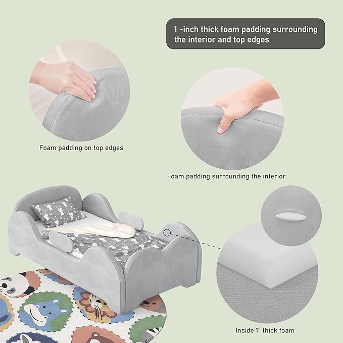 Cama Toddler allamazing con barandilla de seguridad, gris miniatura 7