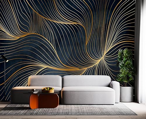 Miniatura 2 de Eierme Papel tapiz de pared Simple Golden Lines para dormitorio, 178 x 117 pulgadas