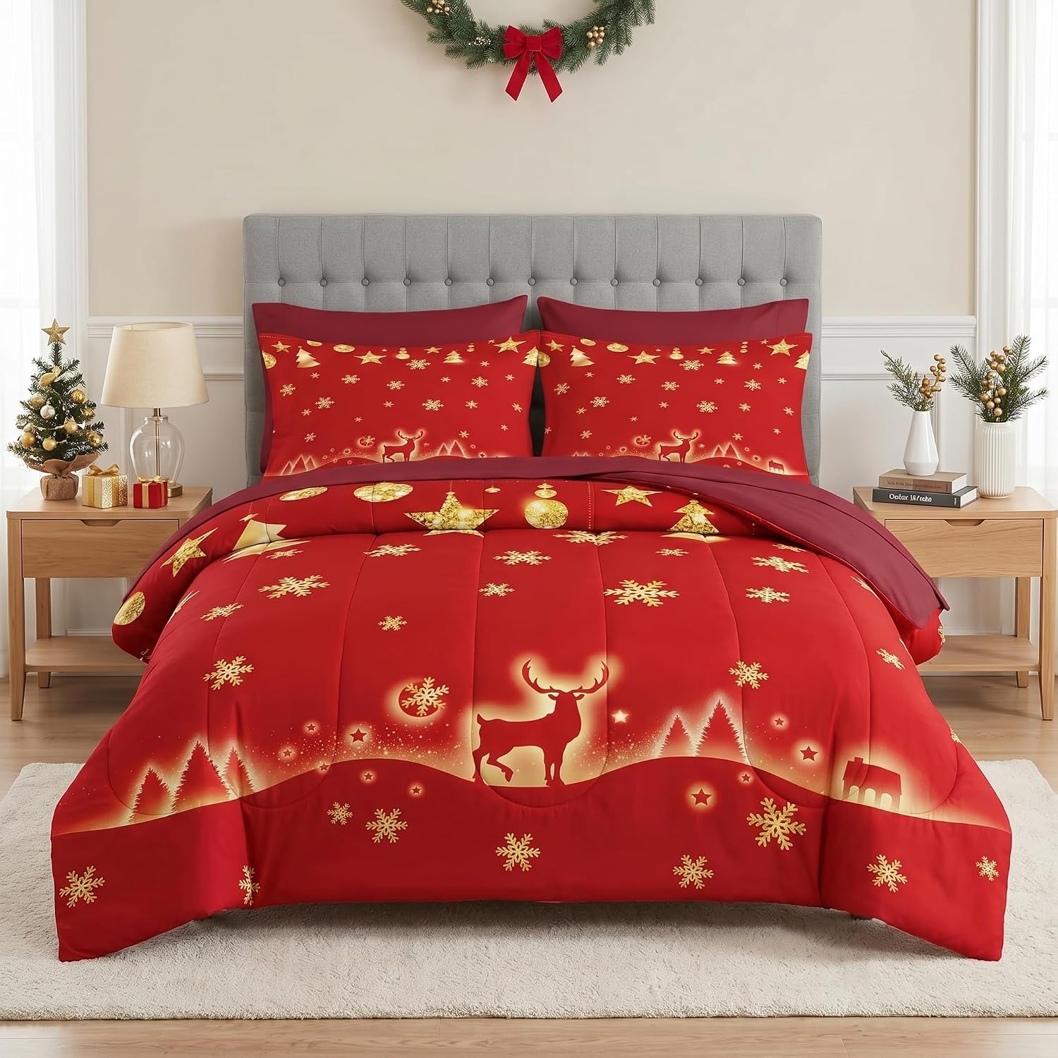 WeCozy Queen Fall Comforter Set with Sheets, 7 Pieces Boho Bedding