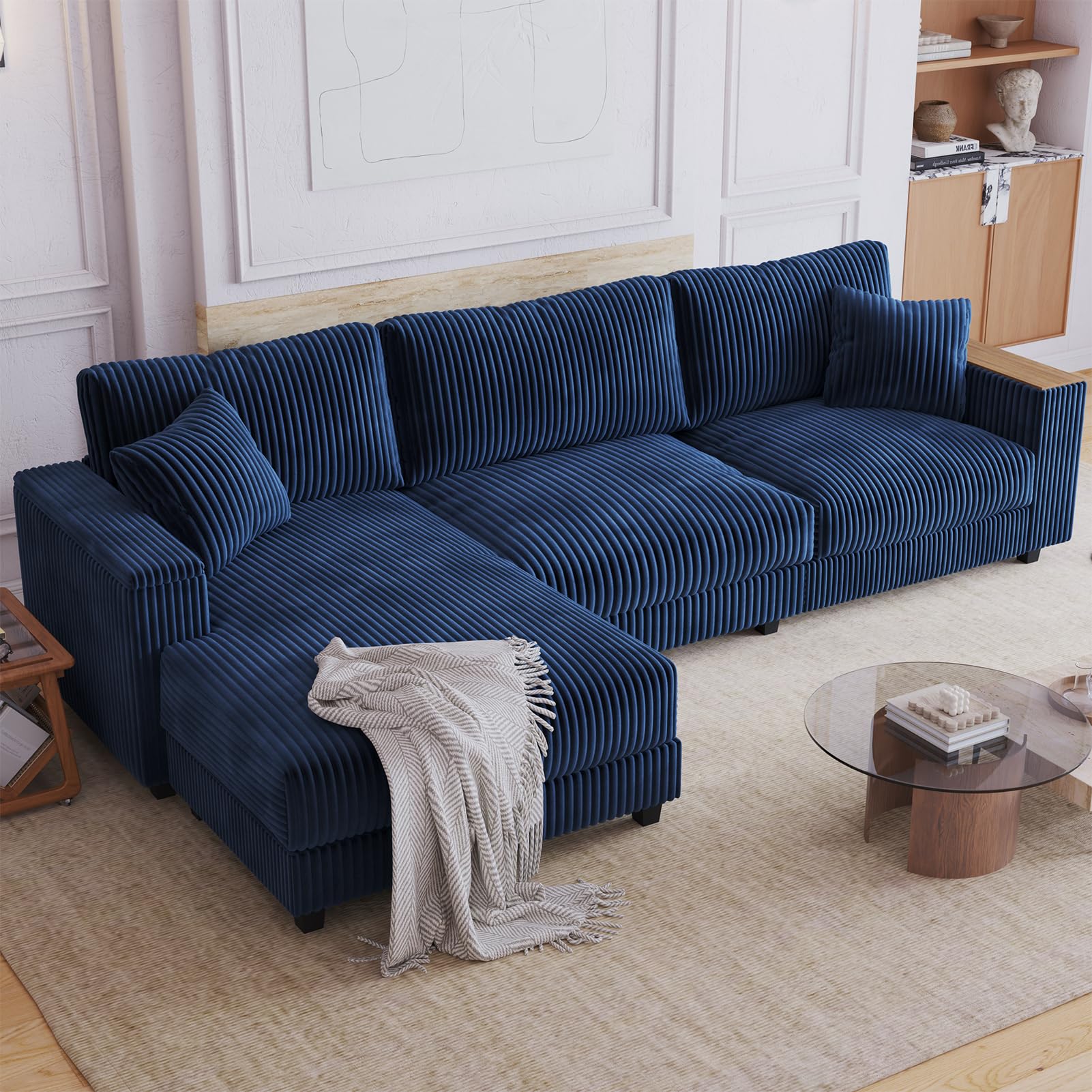 114 5 Corduroy Couch Sectional with Reversible Chaise with 2 Pillows Oversized Couch L Shaped Sofa with Two