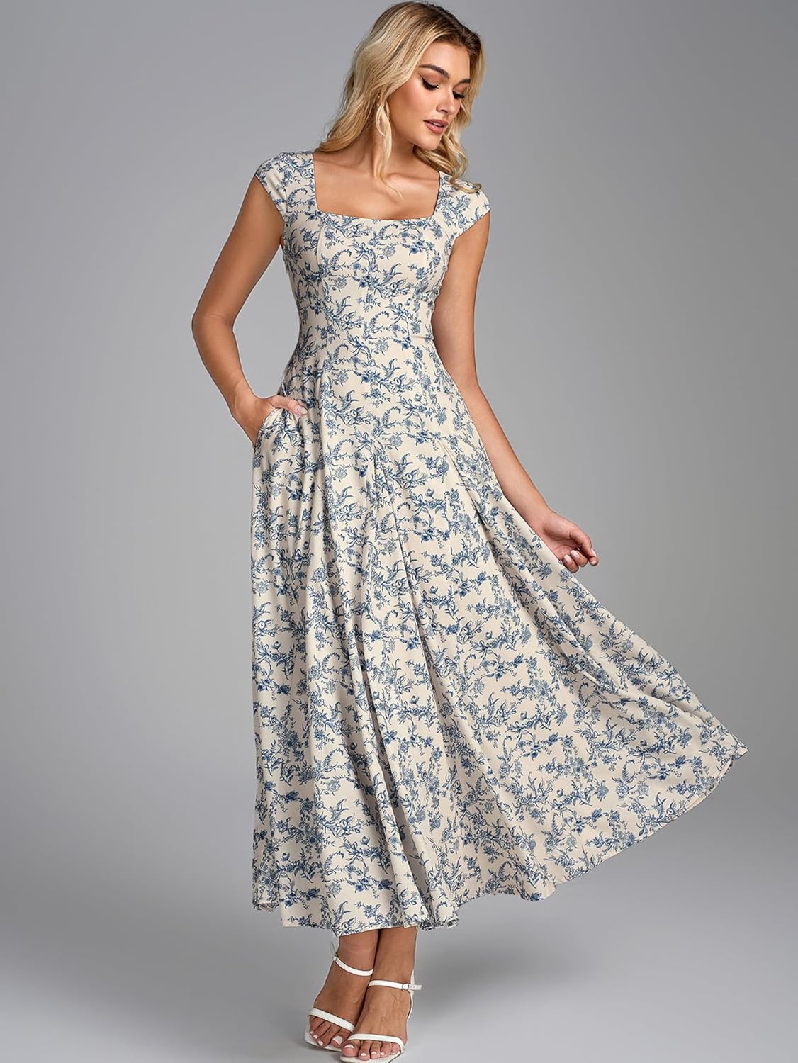 Auraxe Corset Midi Dress Summer Spring Casual Flowy A Line Square Neck Wedding Guest Dresses for Women with Pockets 2026 - Image 3