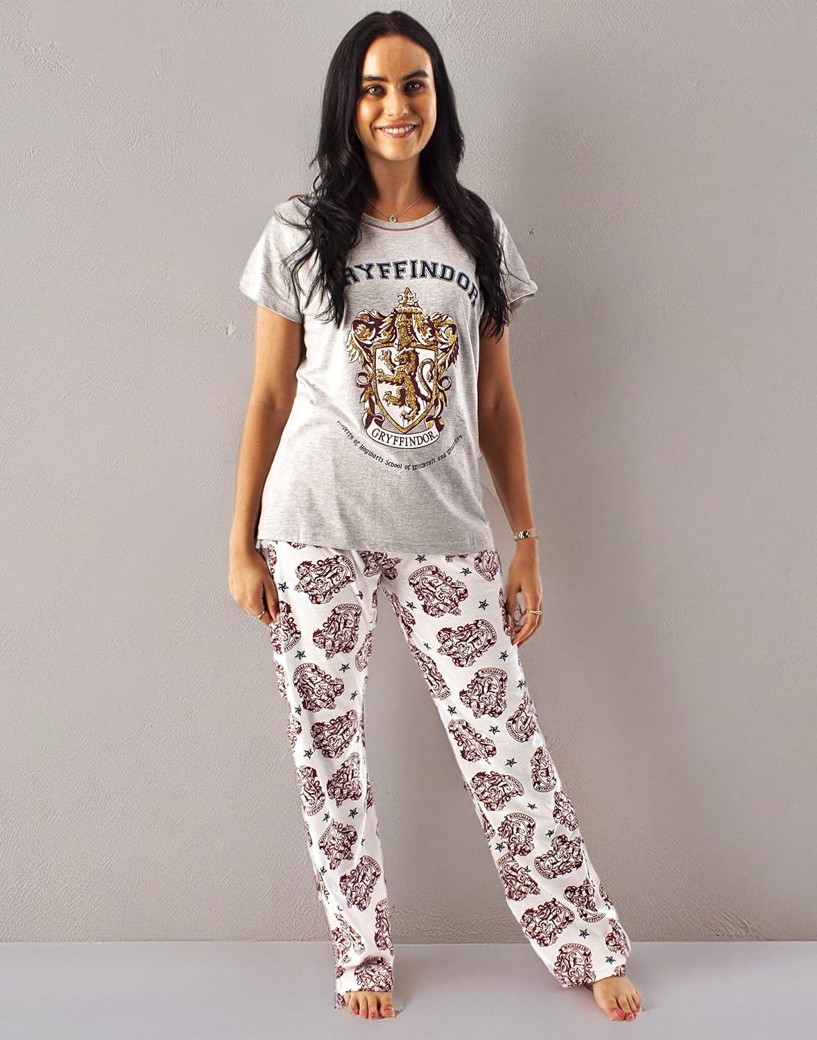 Harry Potter Womens Pajama Set | Ladies Gryffindor House Crest Graphic PJs | Short Sleeve Long Leg Pajama Merchandise Gift - Image 7