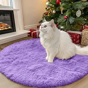 OLANLY Purple Round Rugs for Bedroom - Machine Washable, 3 ft Circle Area Rugs for Living Room, Soft and Fluffy Shaggy Carpet for Teen Girls and Boys, Nursery Rooms, Dorms, Home Decor Aesthetic